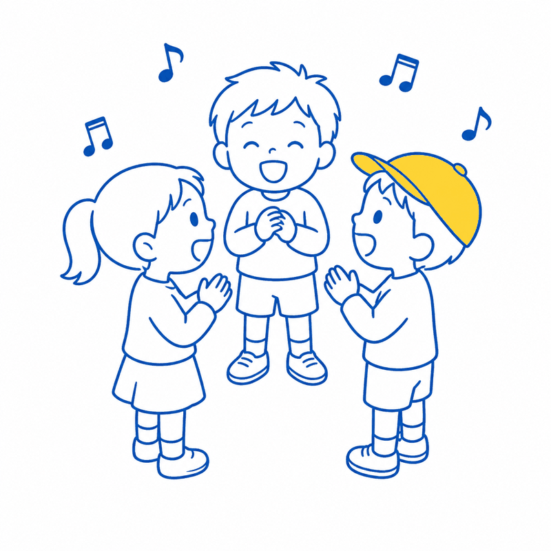 低学年の子ども3人が歌っているイラスト